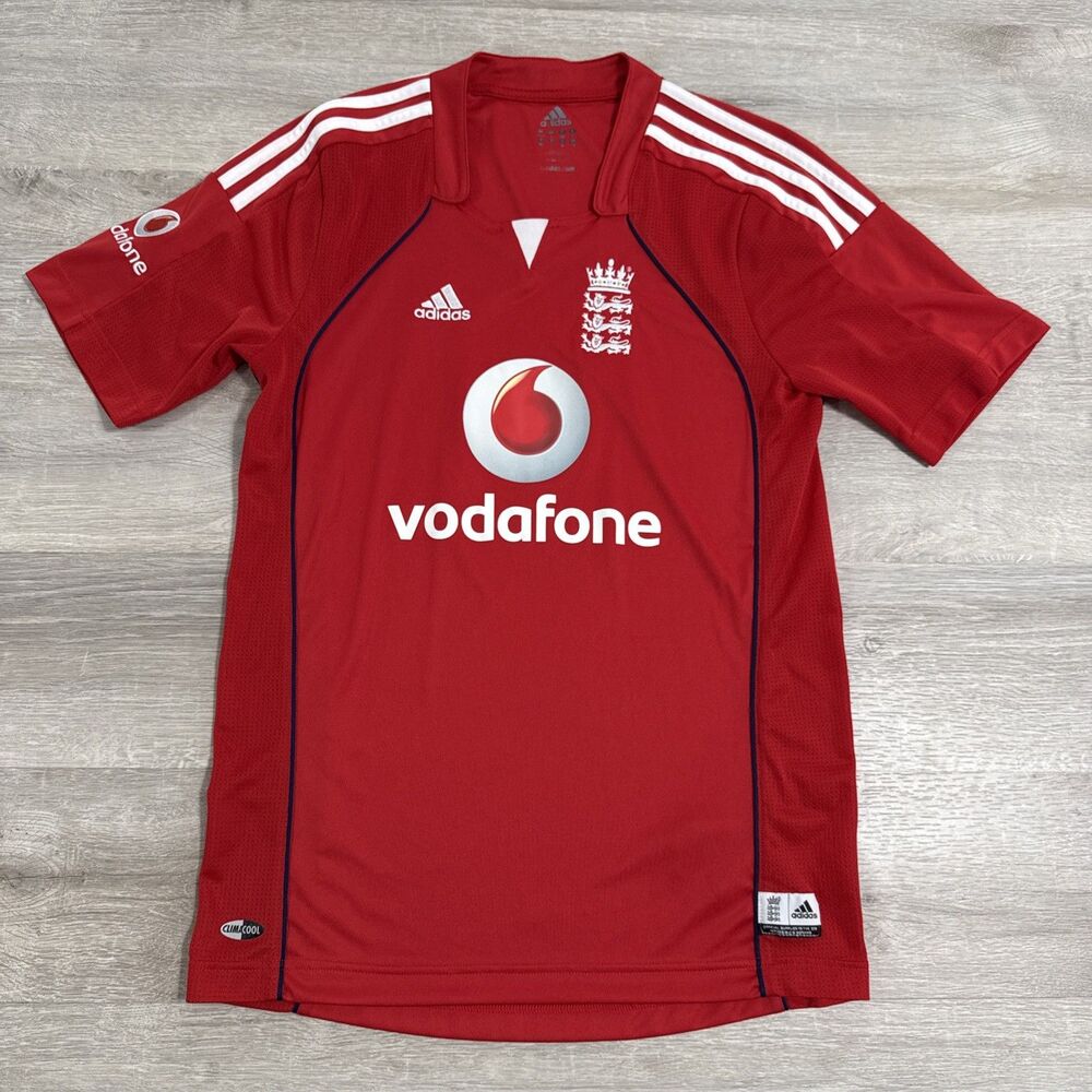 England Cricket Jersey Men’s Small Adidas 2008 Away Red Vodafone ClimaCool